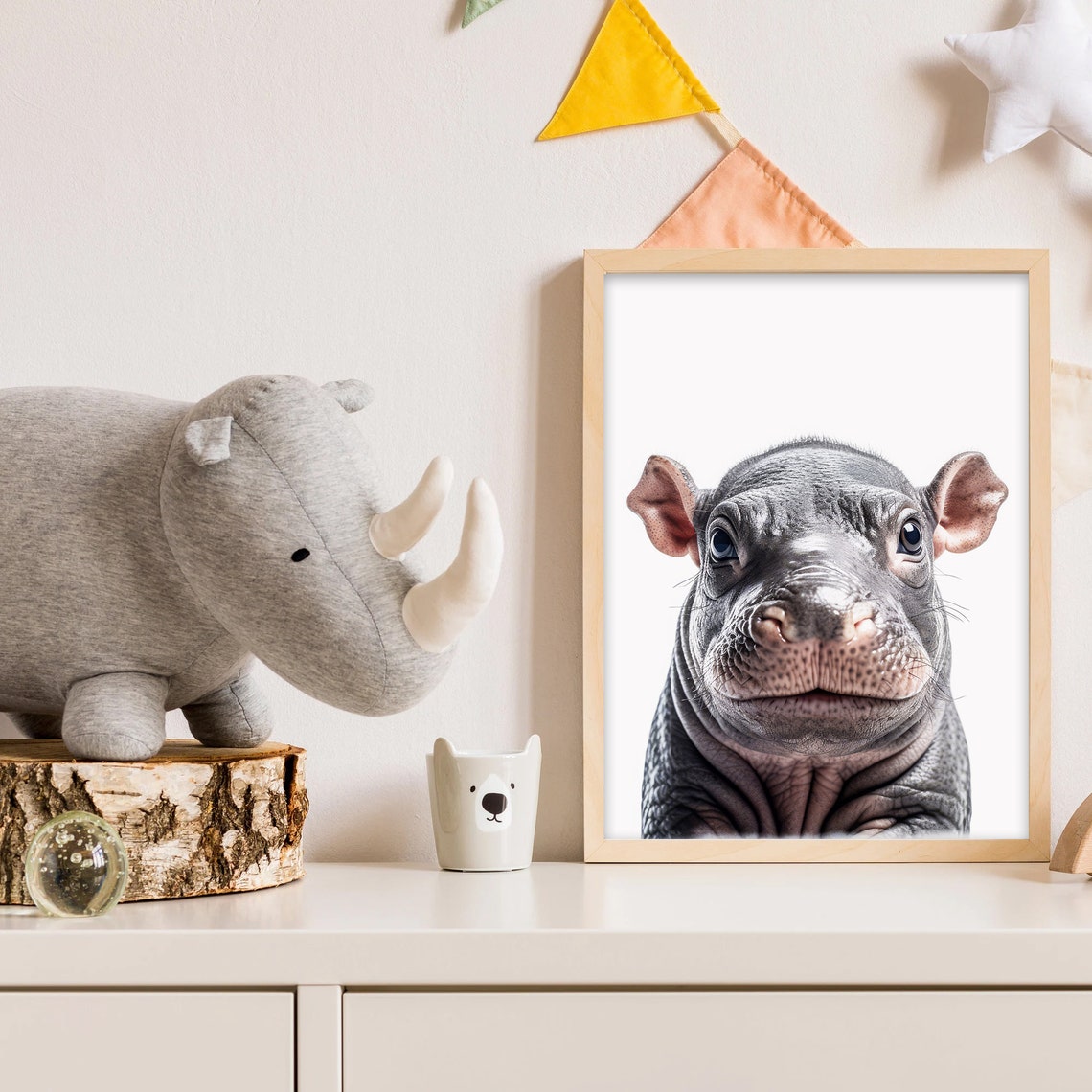 Baby Hippo Nursery Portrait Cute Grey Calf Minimalist Art Print - Image 2