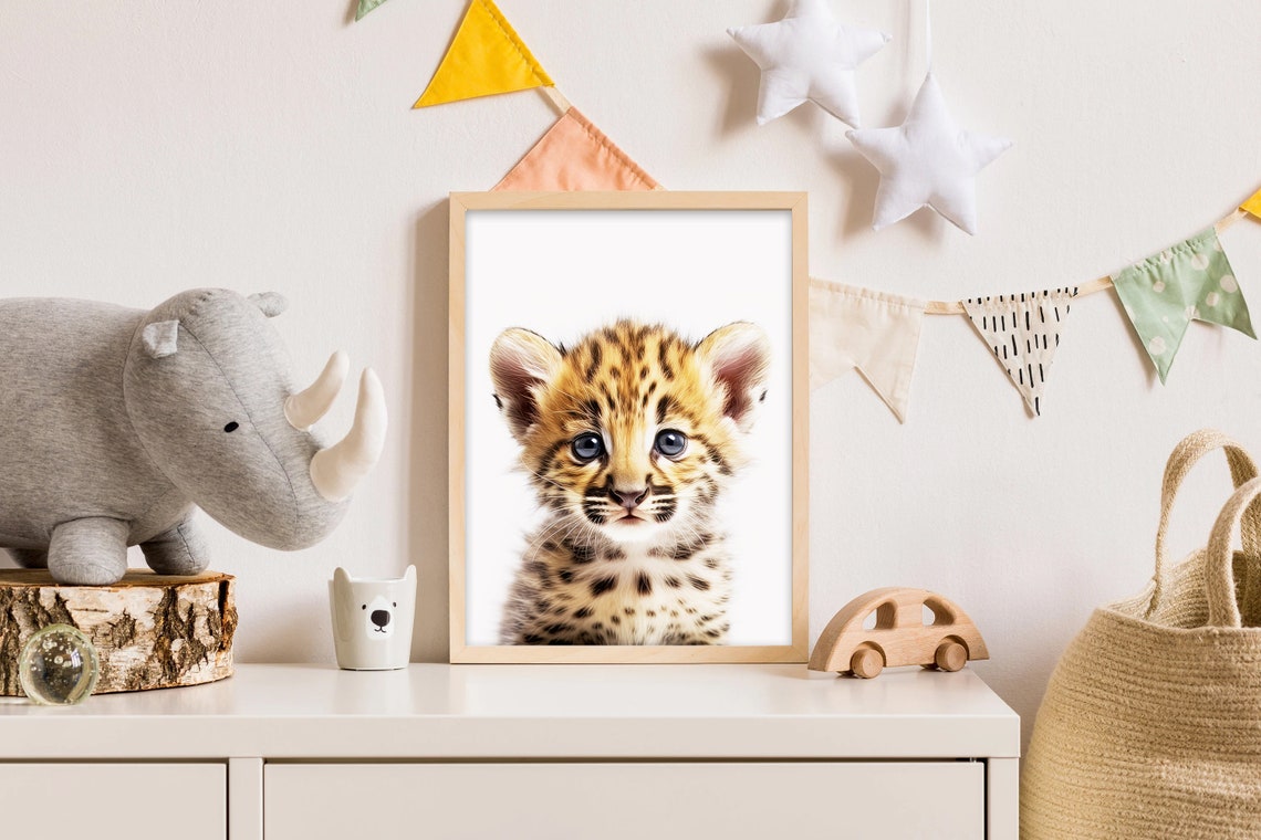 Adorable Baby Leopard Cub Closeup Portrait Nursery Art Print - Image 2