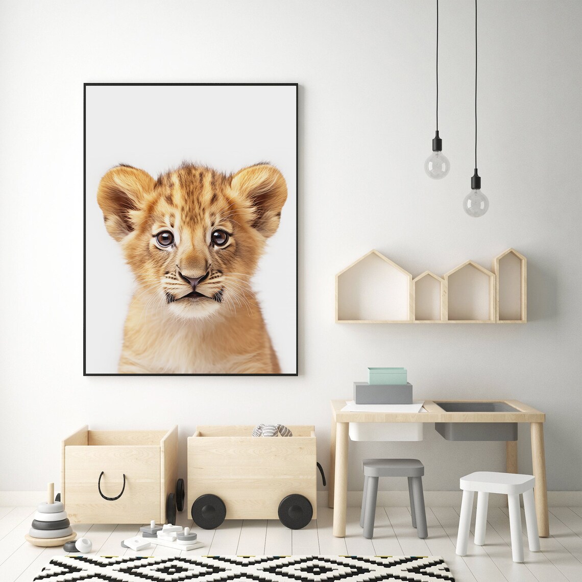 Adorable Baby Lion Cub Closeup Portrait Nursery Animal Art Print - Image 3