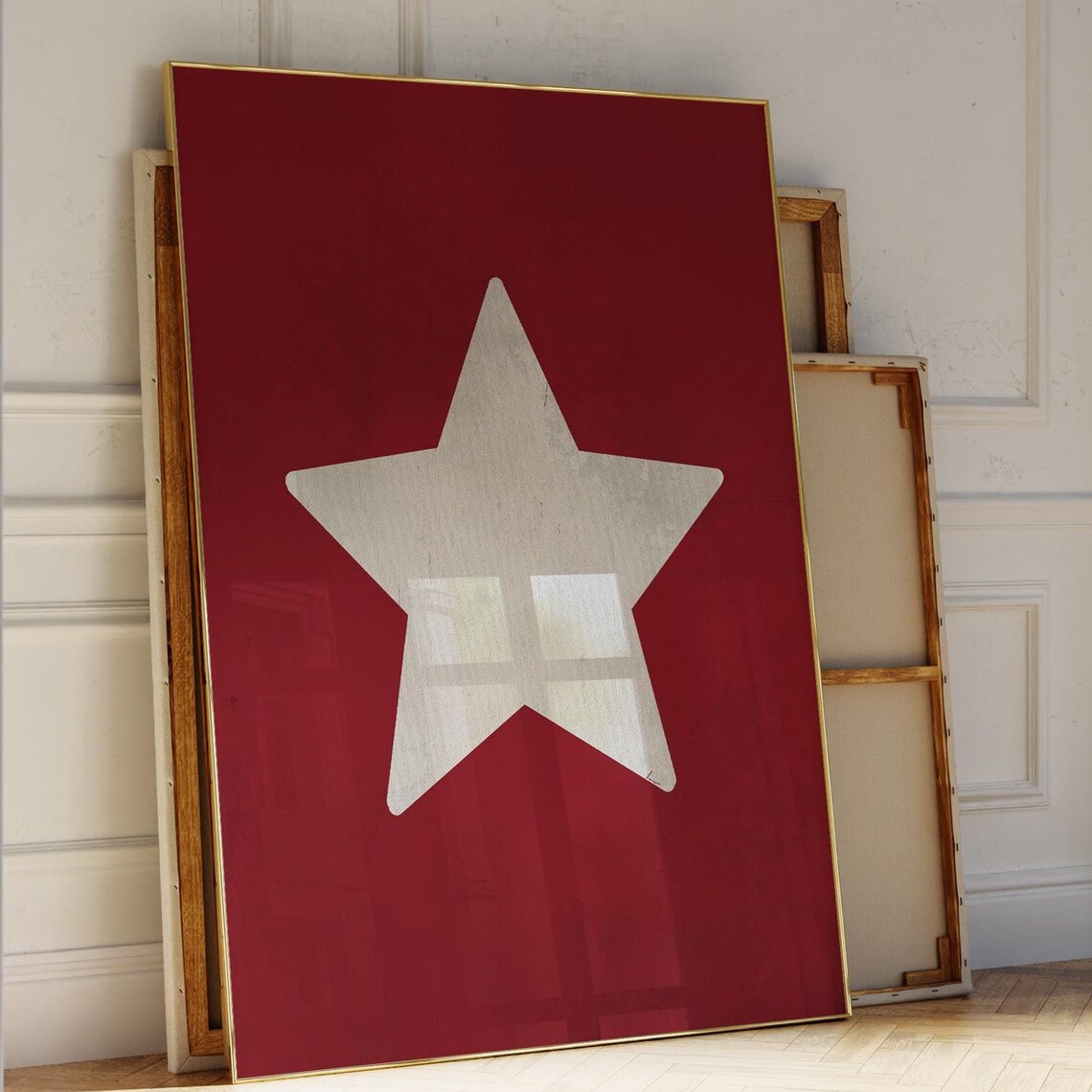 Minimalist White Star on Deep Red Bold Modern Statement Wall Art