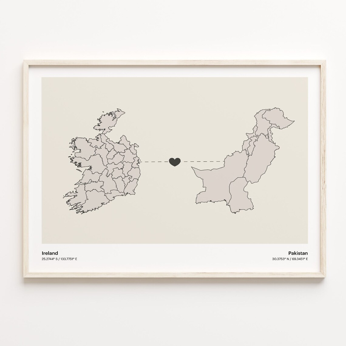 Ireland and Pakistan Couple Long Distance Love Heart Map Poster