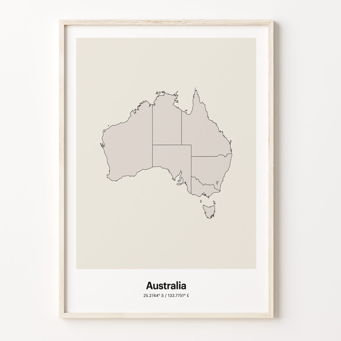 Australia Minimalist Country Map Line Art Travel Coordinates Gift Poster
