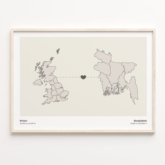 Britain To Bangladesh Minimalist Connection Map Poster