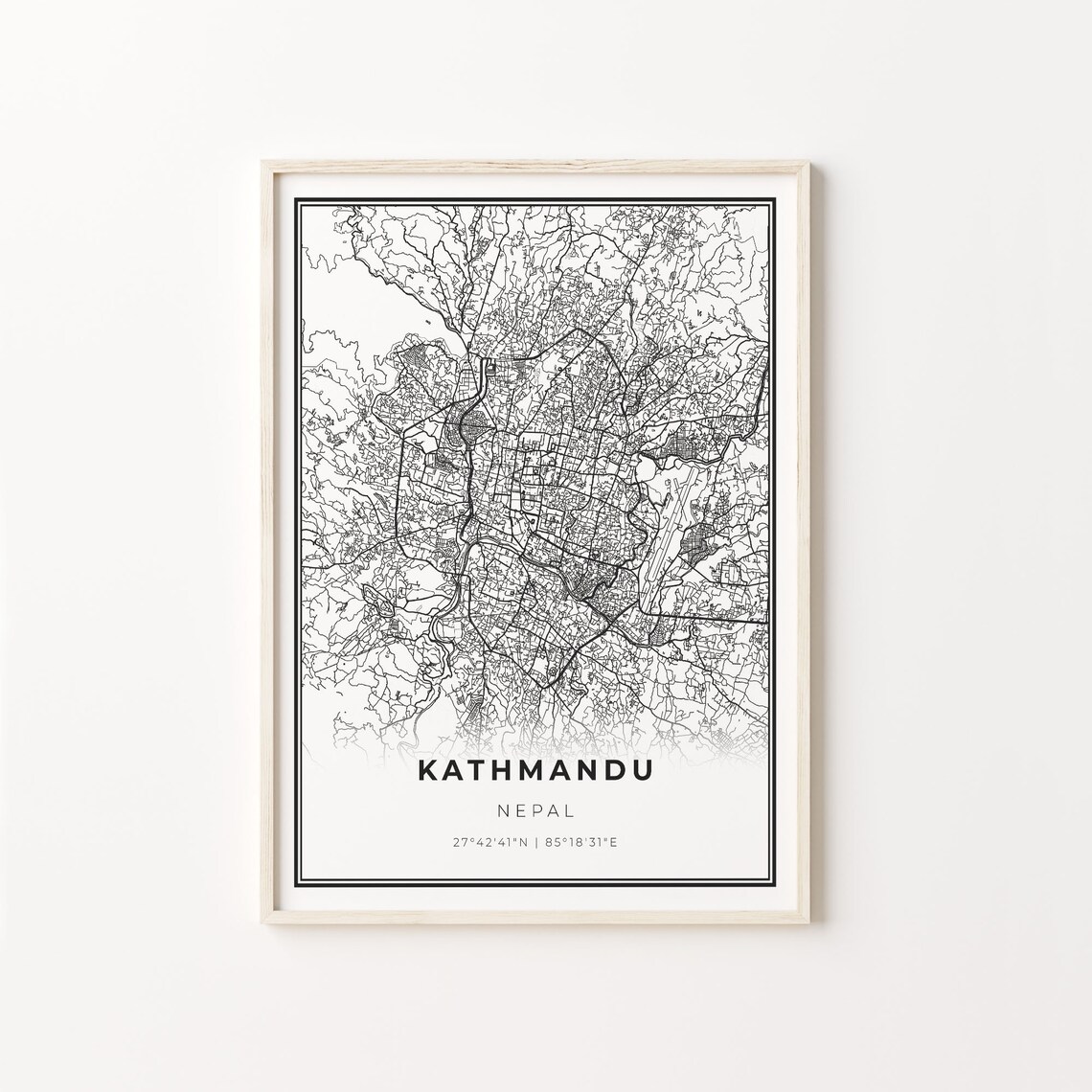 Kathmandu Nepal Minimalist Black And White City Map Art Poster