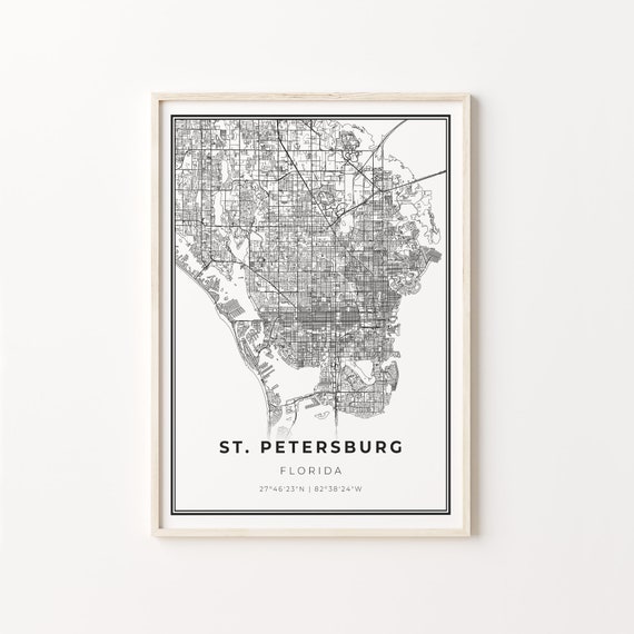 St Petersburg City Map Art Print, Florida Travel