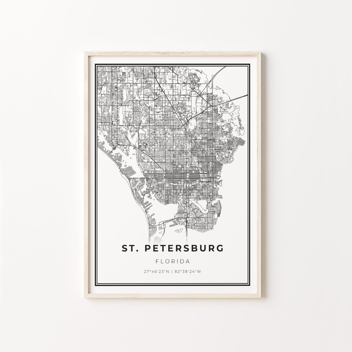 St Petersburg City Map Art Print, Florida Travel