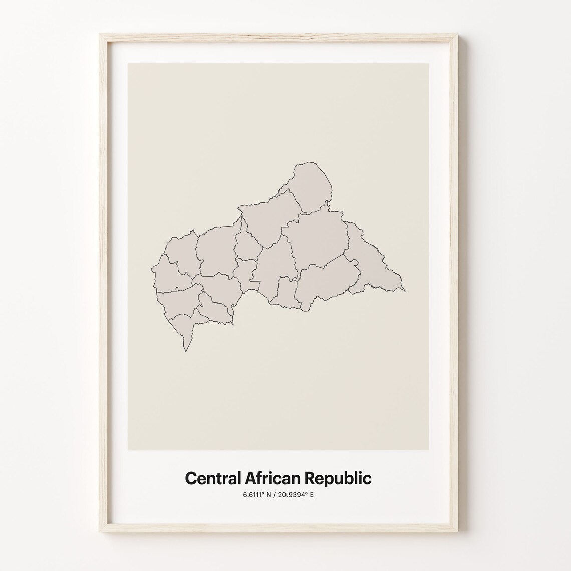 Central African Republic Minimalist Line Art Country Map Neutral Decor Poster
