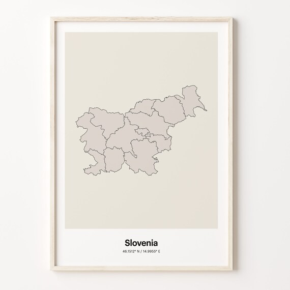 Slovenia Minimalist Map Poster With Printed Coordinates Neutral Home Decor