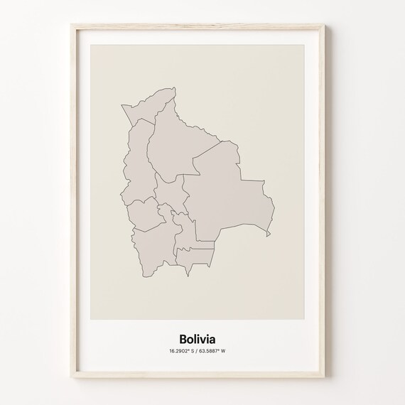 Bolivia Minimalist Country Map Line Art Travel Coordinates Gift Poster