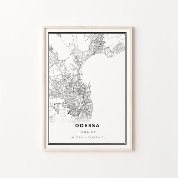 Odessa Ukraine Black White Minimalist City Street Map Art Poster