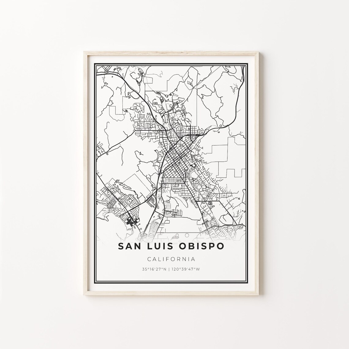 San Luis Obispo California Minimalist City Map Black White Art Poster