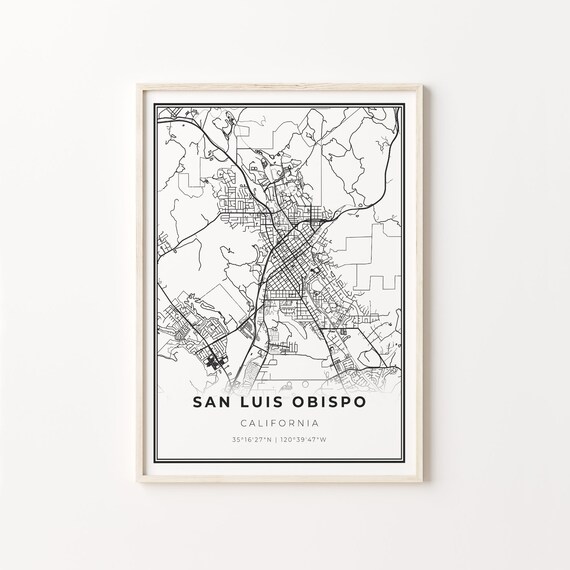 San Luis Obispo California Minimalist City Map Black White Art Poster