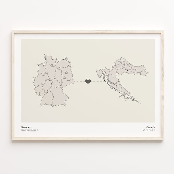 Germany To Croatia Minimalist Connected Maps Love Gift Poster