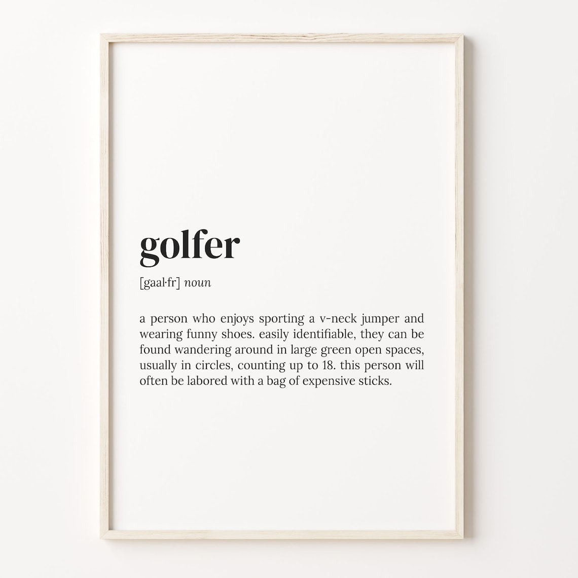 Golfer Definition Dictionary Quote Art Print