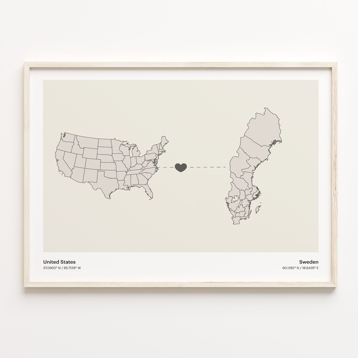United States to Sweden Connection Map Poster