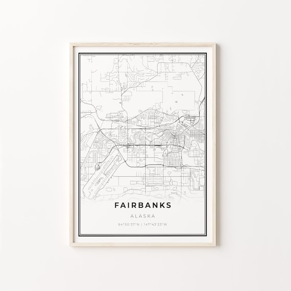 Fairbanks Alaska Minimalist Black White City Street Map Art Poster