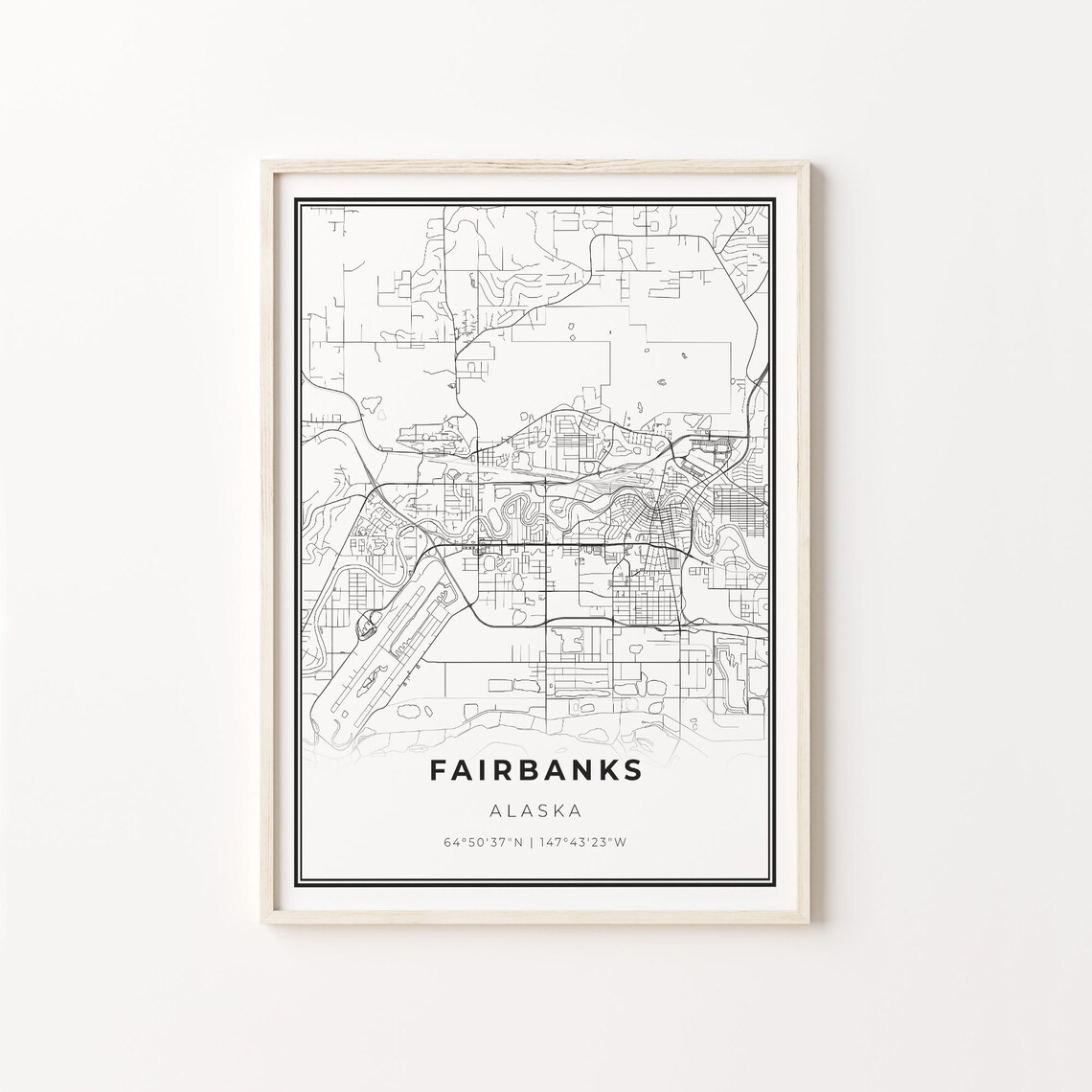 Fairbanks Alaska Minimalist Black White City Street Map Art Poster