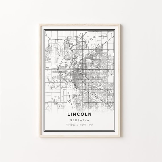 Lincoln City Map Art Print, Nebraska Wall Decor
