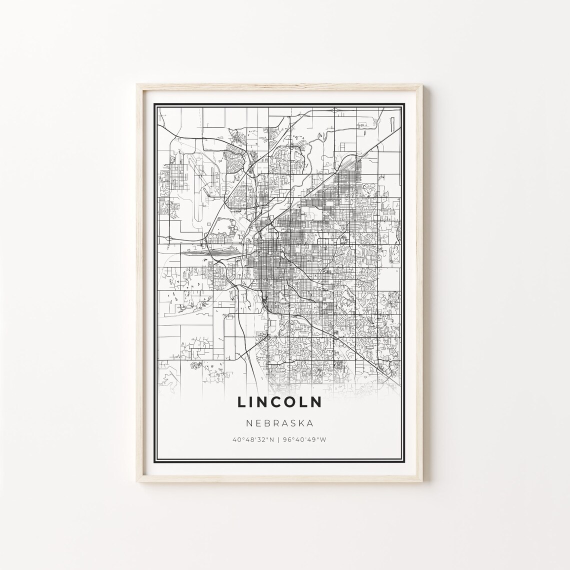 Lincoln City Map Art Print, Nebraska Wall Decor