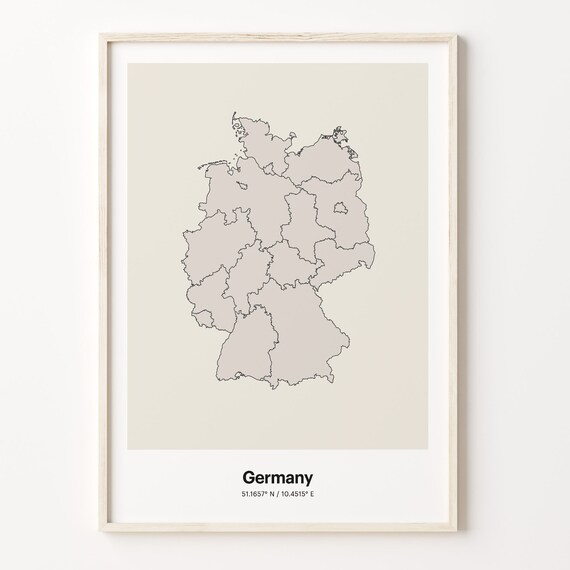 Germany Beige Minimalist Line Art Country Map Coordinates Poster
