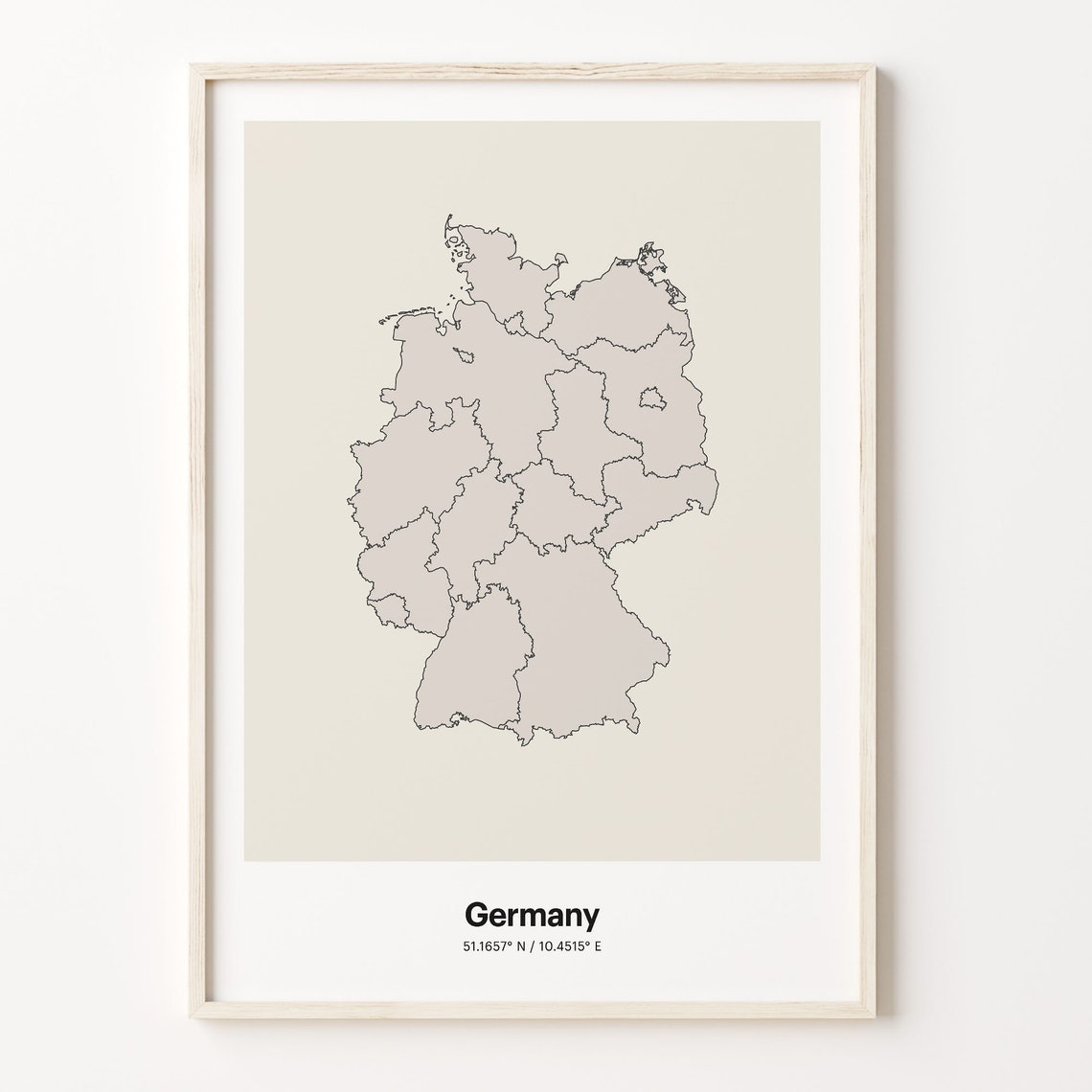 Germany Beige Minimalist Line Art Country Map Coordinates Poster