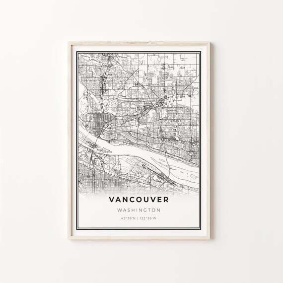 Vancouver Washington Black And White City Street Map Art Poster