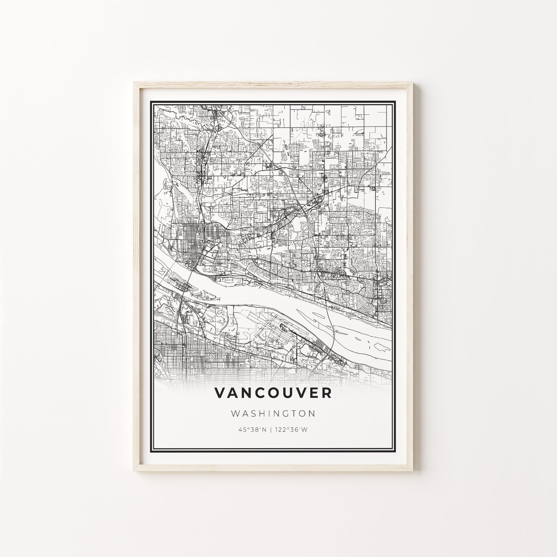 Vancouver Washington Black And White City Street Map Art Poster