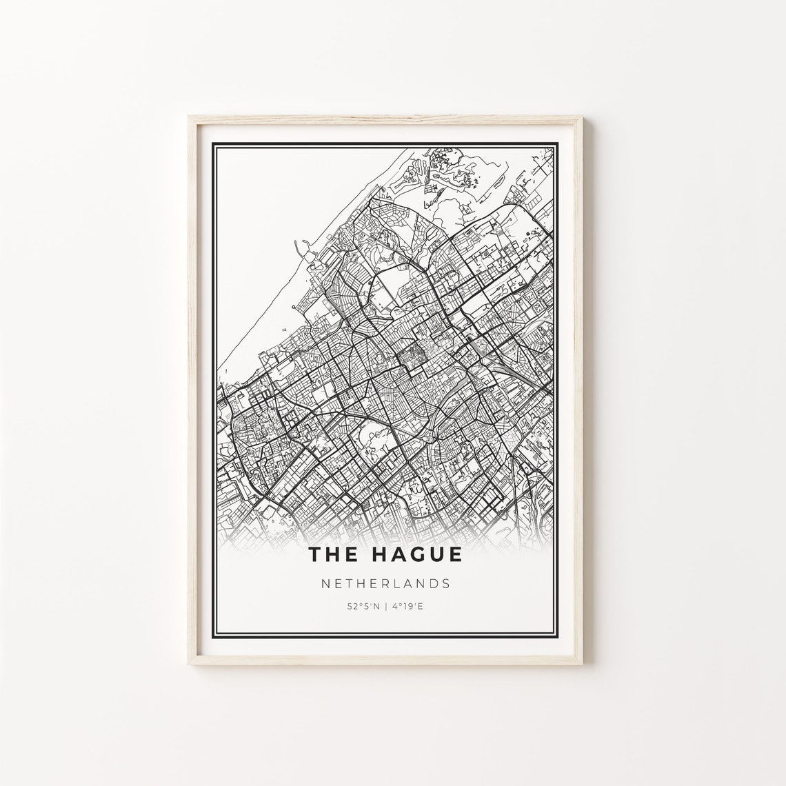The Hague Netherlands Minimalist Black and White City Map Poster