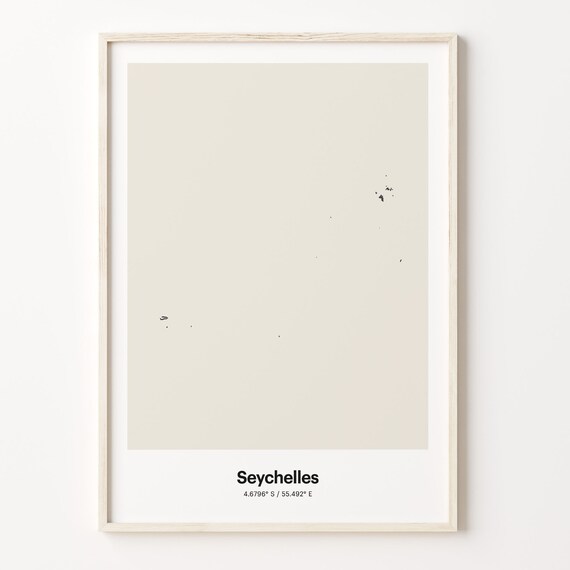 Seychelles Island Map Minimalist Beige Dot Coordinates Poster