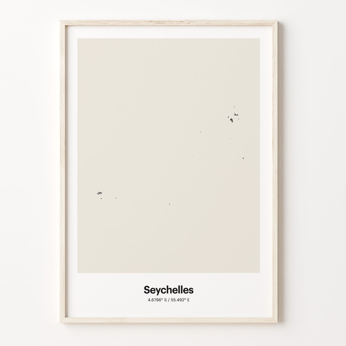 Seychelles Island Map Minimalist Beige Dot Coordinates Poster