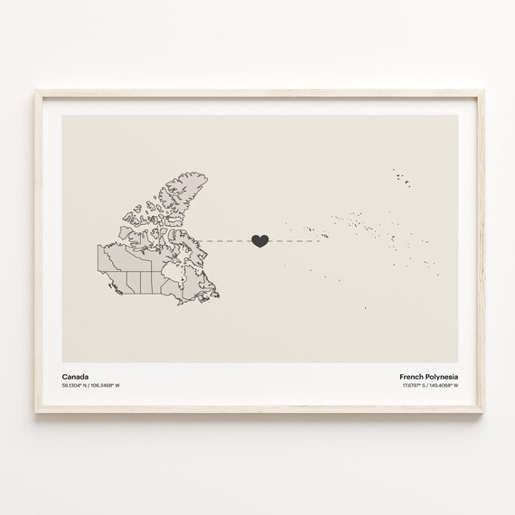 Canada To French Polynesia Country Connection Map Art Poster
