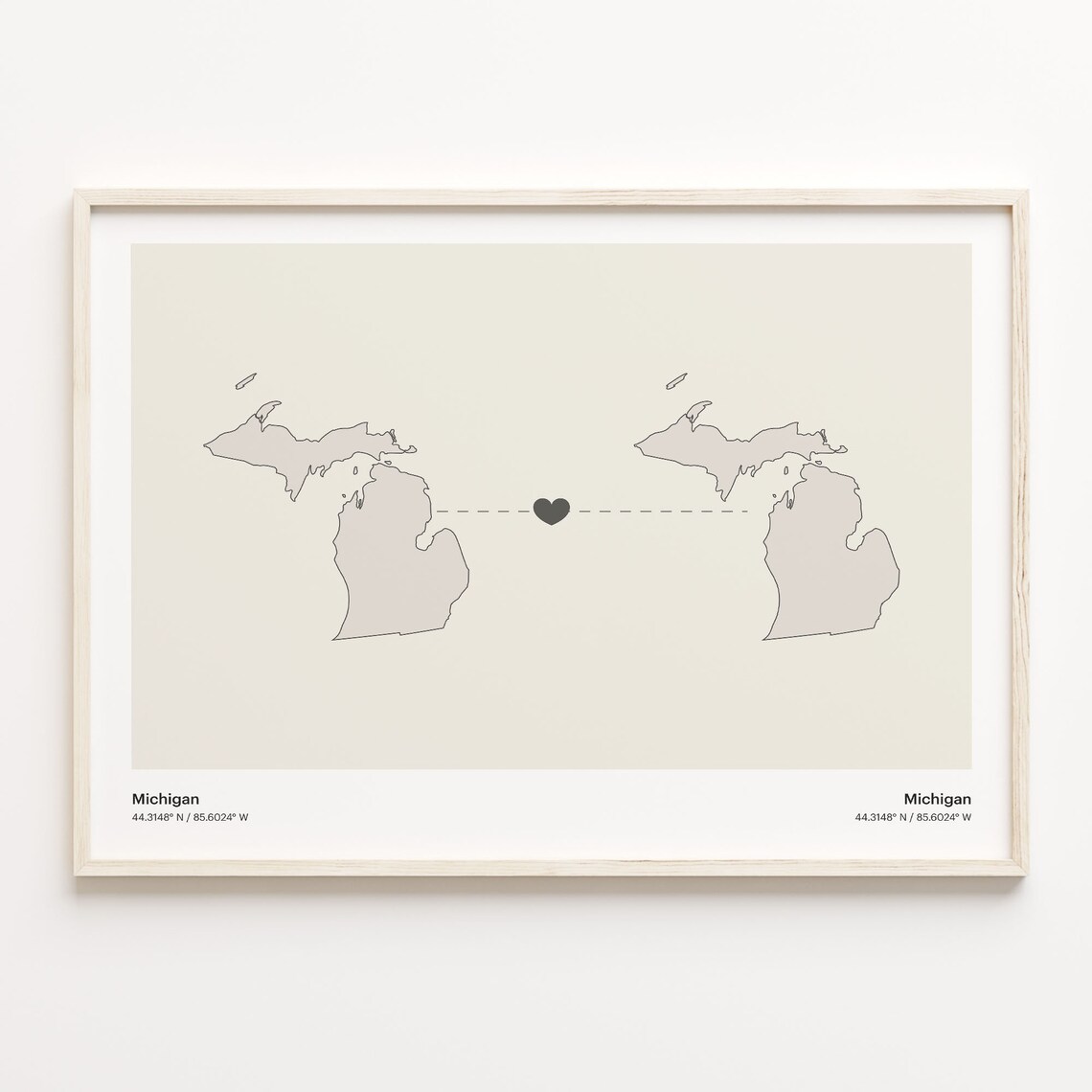 Michigan to Michigan Minimalist Connection Map Heart Link Poster