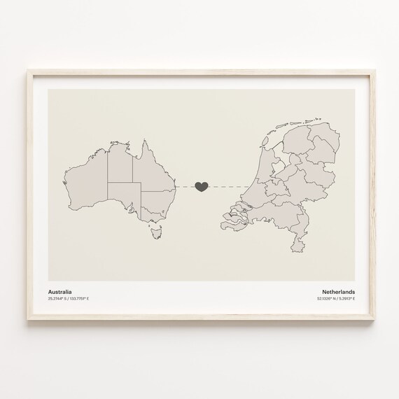 Australia and Netherlands Long Distance Country Connection Map Poster