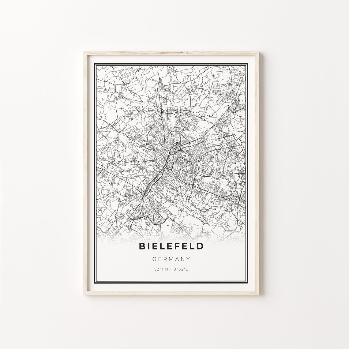 Bielefeld Germany Modern Black And White Street Map Coordinates Poster