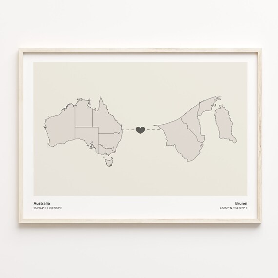 Australia Brunei Minimalist Long Distance Heart Connection Poster