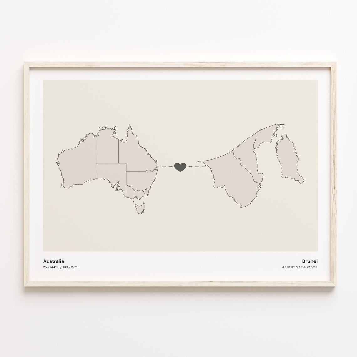 Australia Brunei Minimalist Long Distance Heart Connection Poster