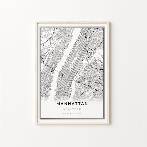Manhattan New York City Map Minimalist Black and White Art Poster