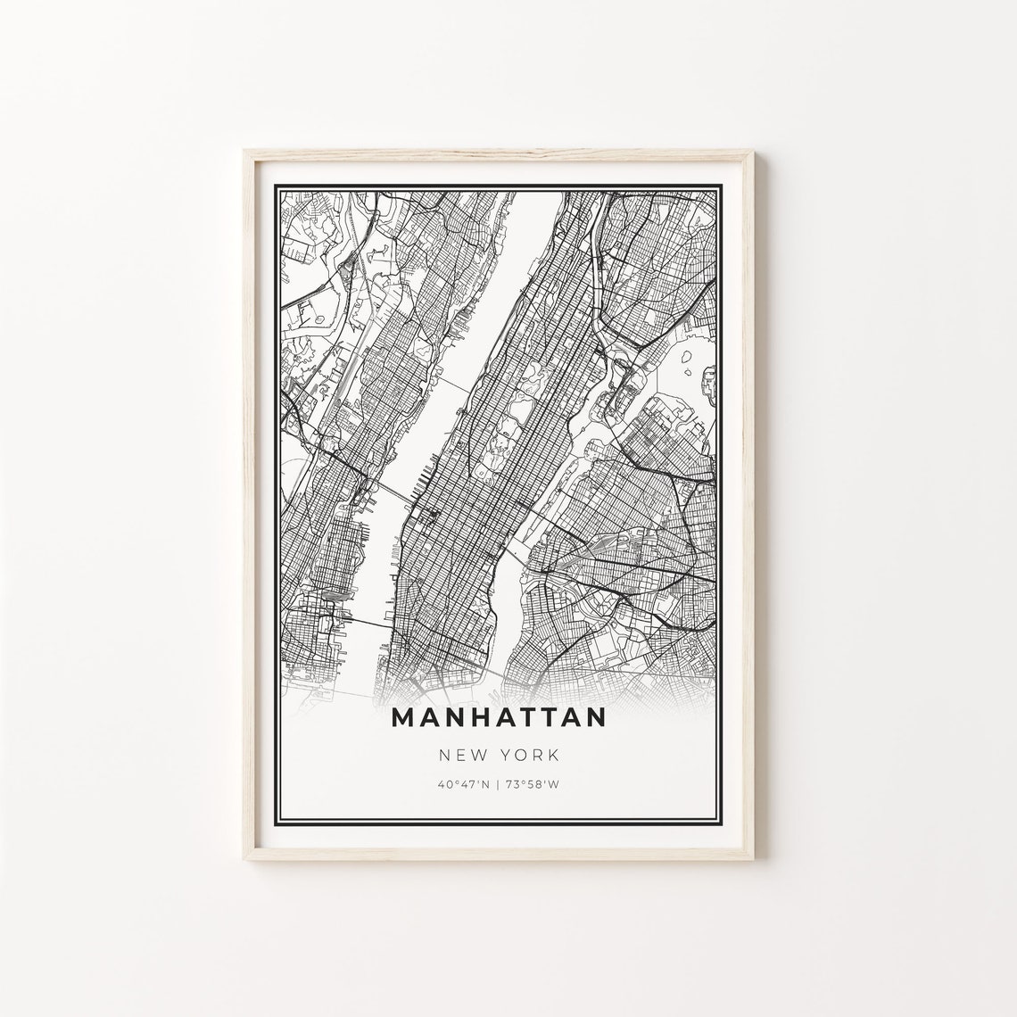 Manhattan New York City Map Minimalist Black and White Art Poster