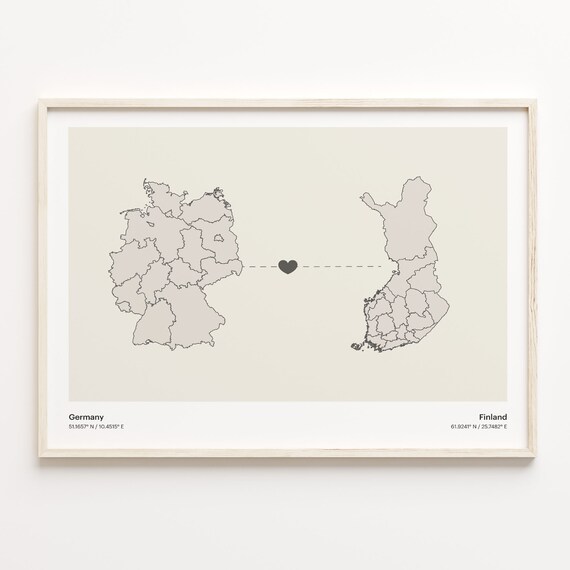 Germany To Finland Minimal Heart Country Connection Map Poster