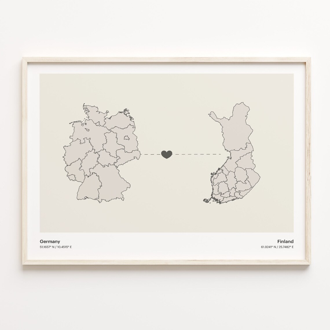 Germany To Finland Minimal Heart Country Connection Map Poster