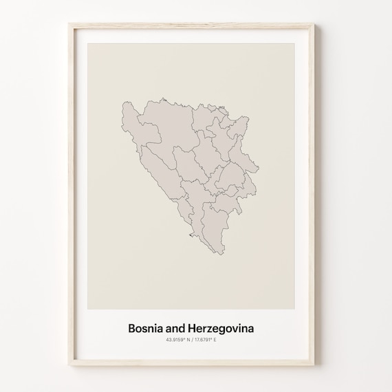 Bosnia And Herzegovina Minimalist Country Outline Map Beige Line Art Poster