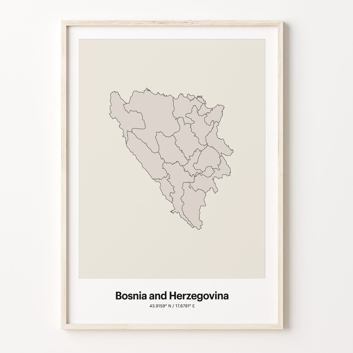 Bosnia And Herzegovina Minimalist Country Outline Map Beige Line Art Poster