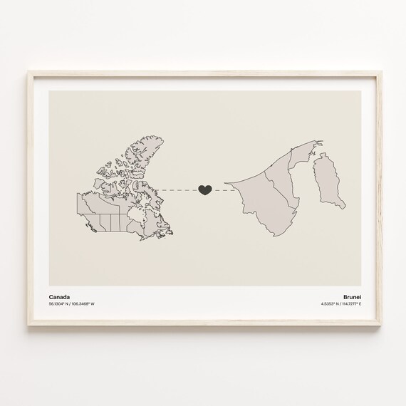 Canada To Brunei Long Distance Country Connection Map Art Poster