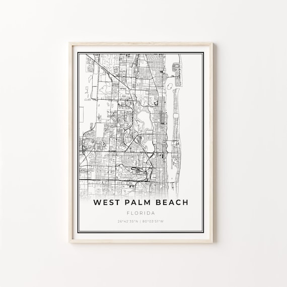 West Palm Beach Florida Minimalist City Street Map Travel Decor Poster