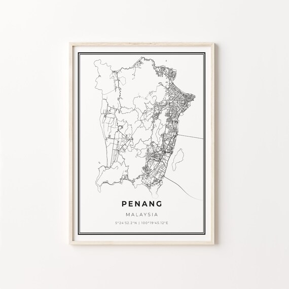 Penang Malaysia Black and White Street Map Minimalist Decor Poster
