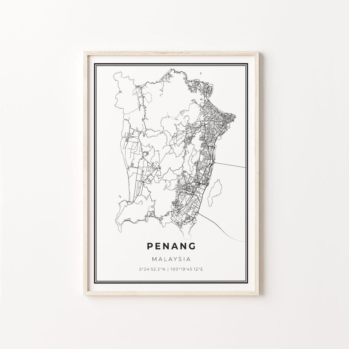 Penang Malaysia Black and White Street Map Minimalist Decor Poster