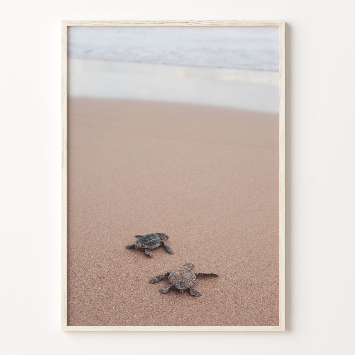 Baby Sea Turtle Hatchlings Walking Sandy Beach Minimalist Poster