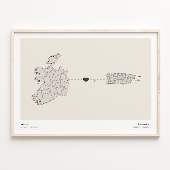 Ireland and Puerto Rico Long Distance Heart Map Decor Poster