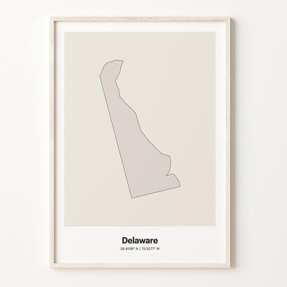 Delaware Minimalist Line Art State Map Neutral Home Decor Poster
