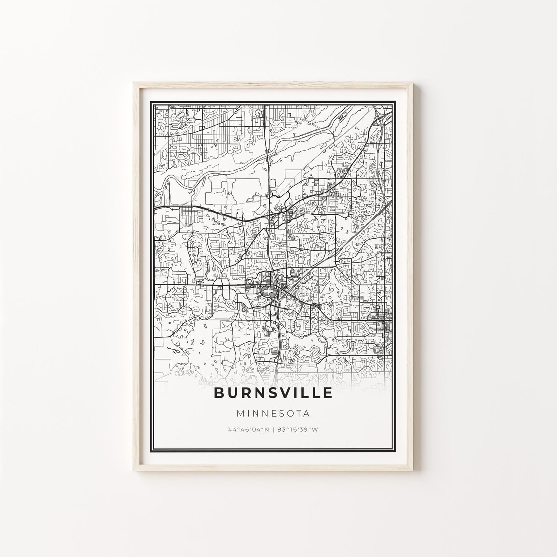 Burnsville Minnesota Minimalist Modern Black And White City Map Poster